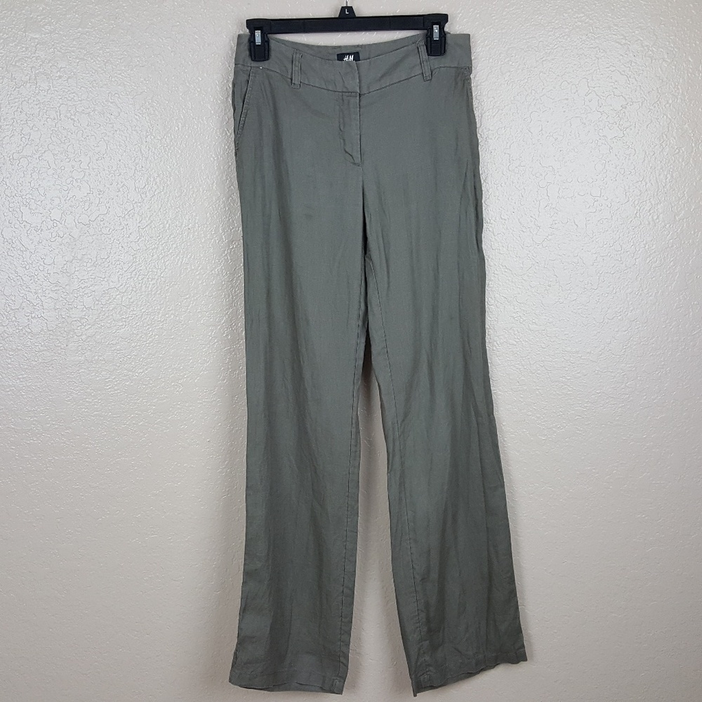 H&M Women's Pants Size 4 100% Linen Brown TA14**